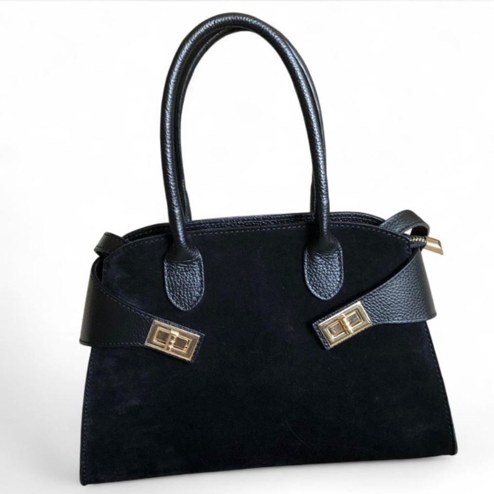 Divina Firenze Black Suede Leather Ginny Satchel Crossbody Bag Made in Italy EUC